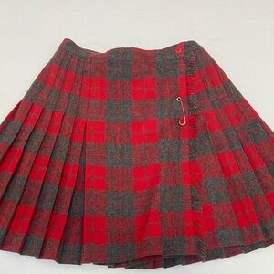 Amanda Smith Wool Red and Gray Plaid A-Line Skirt